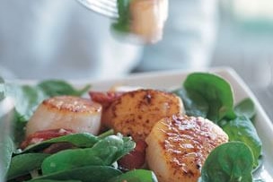Warm Spinach Salad with Scallops