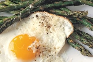 Roasted Asparagus with Fried Eggs and Parmesan