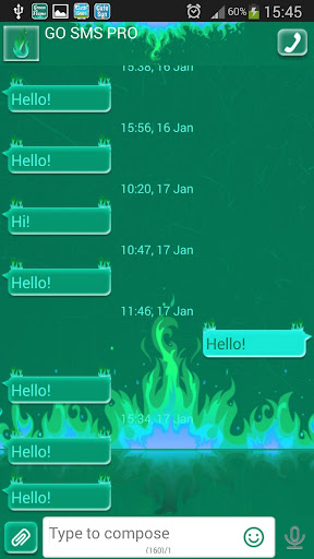 GO SMS Proのグリーンフレイム