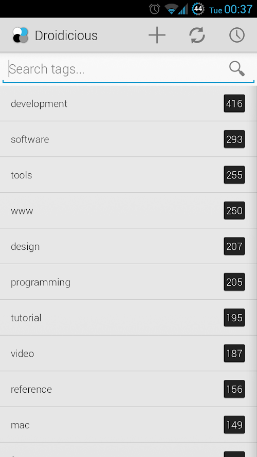 Android application Droidicious (delicious client) screenshort