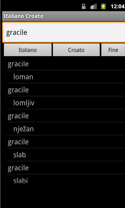 Italian Croatian Dictionary Screen 2