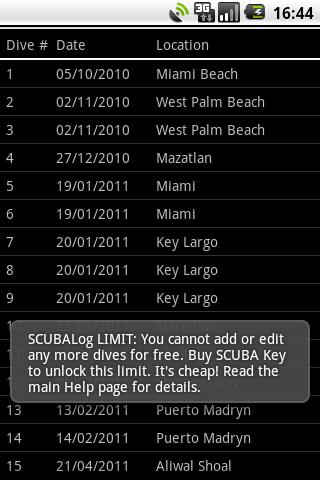SCUBA Key Screen 2