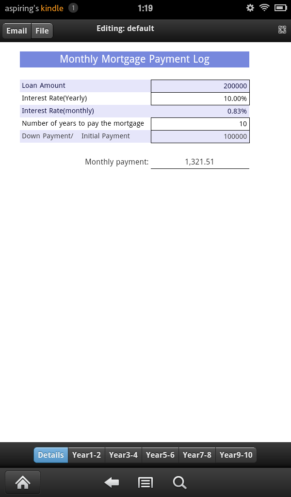 Mortgage Payments Tracker Screen 1