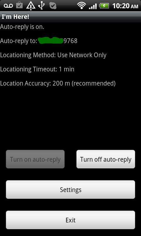 Im Here! (SMS location) Screen 1