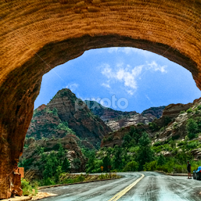 Natural Red Rock Arch by Sandy Friedkin - Landscapes Mountains & Hills