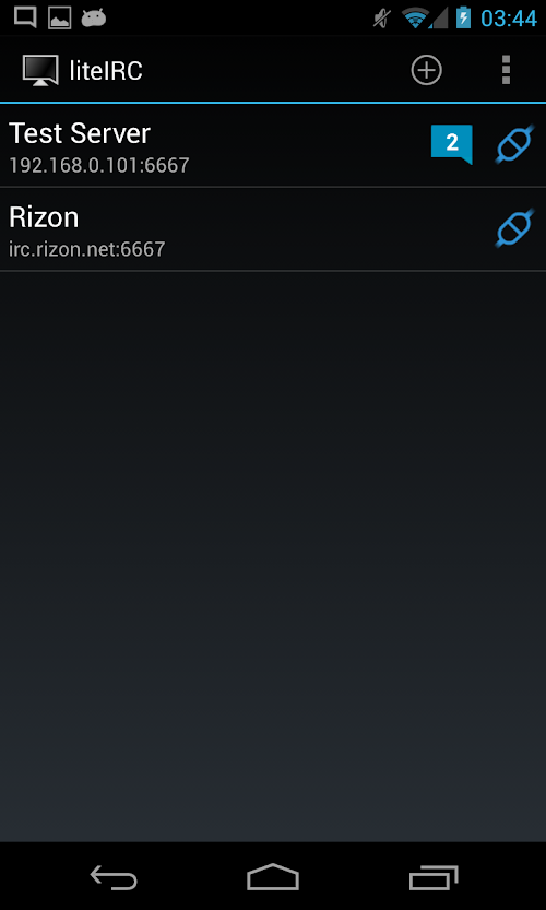 Android application liteIRC screenshort