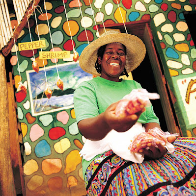 A vendor selling pepper shrimp in Jamaica.