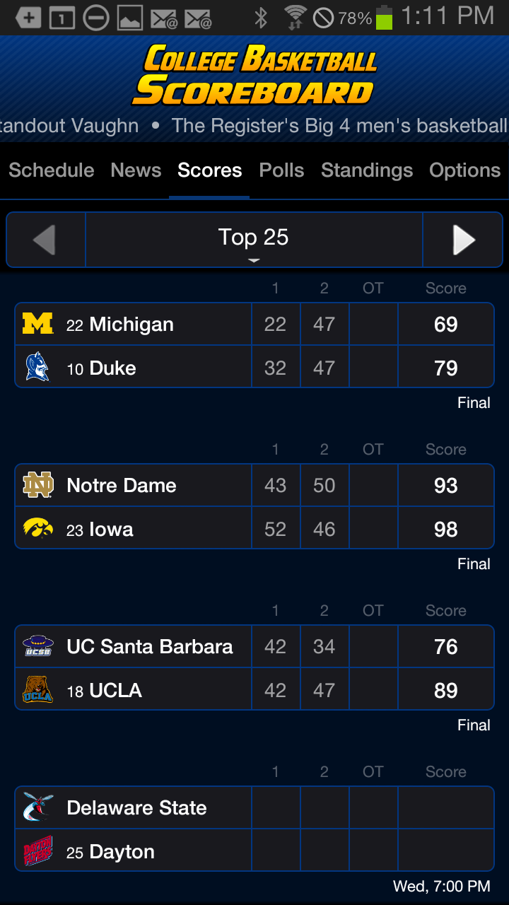 College Basketball Scoreboard Screen 1
