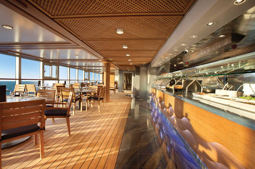 Oceania_Waves_Grill-1 - Take a break from lounging in the sun and enjoy an informal meal in the Wave Grill's dining room aboard  Oceania's Marina.