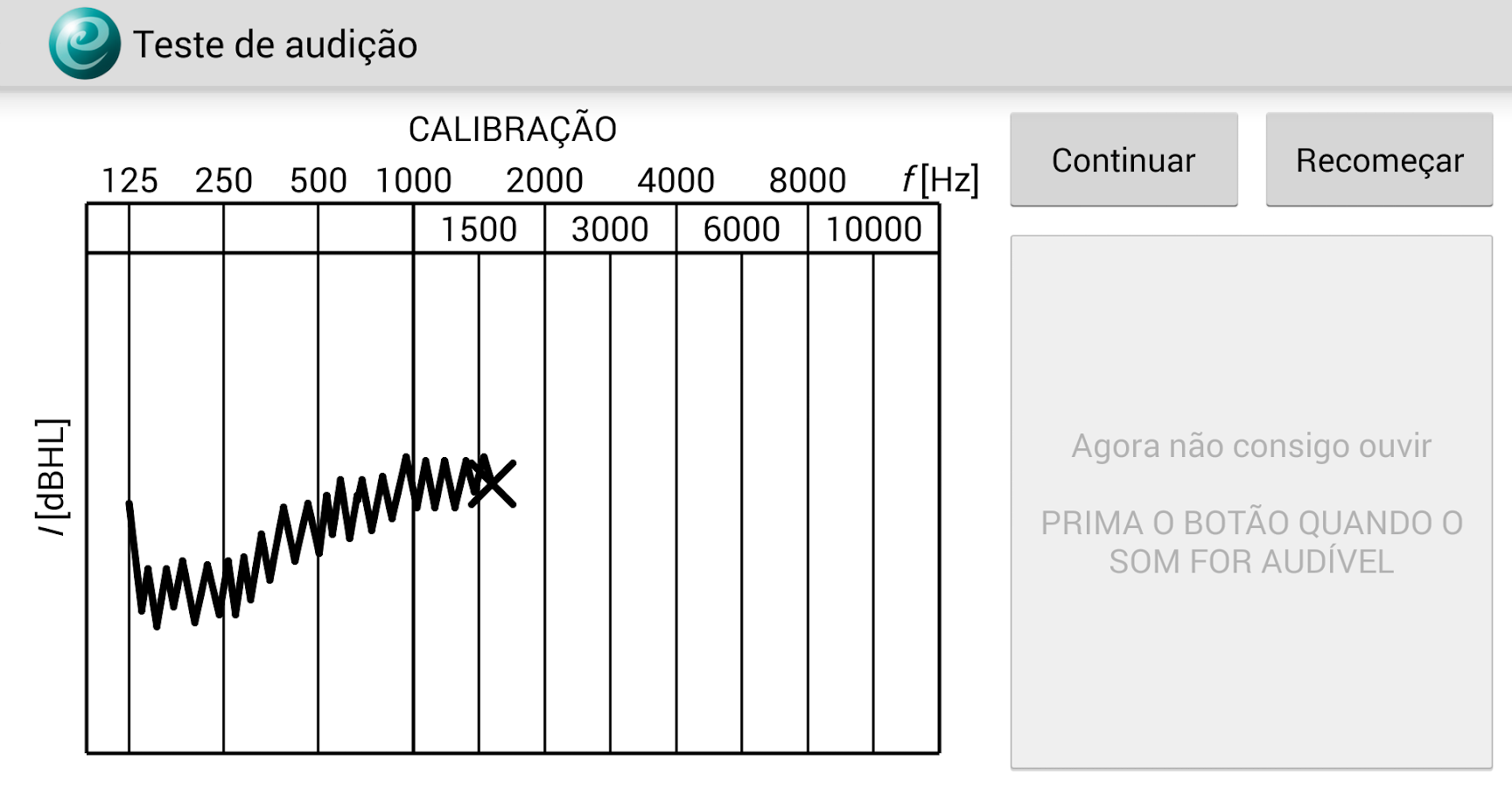   Teste de audição: captura de tela 