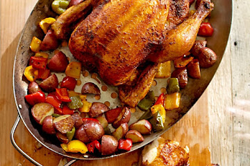 Grill-Roasted Chicken with Potatoes and Bell Peppers