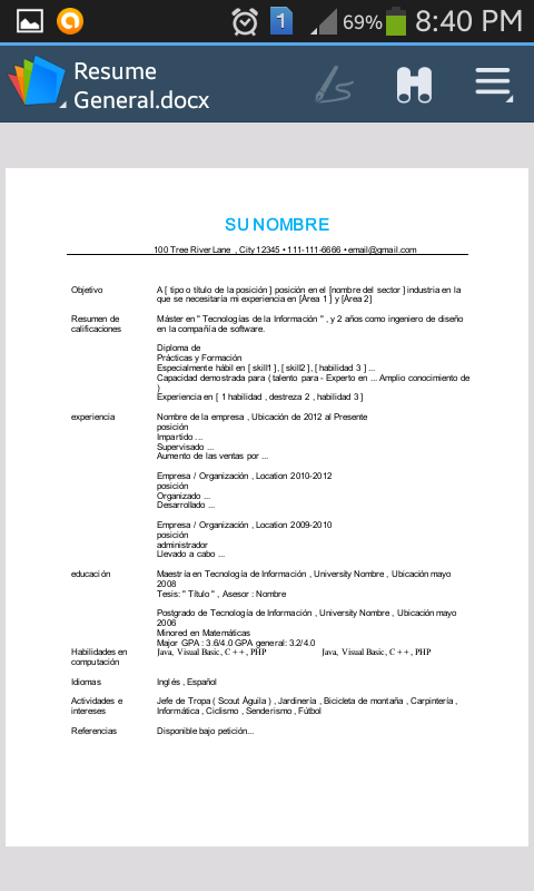 CV / Resume - espaÃ±ol(Spanish) - screenshot