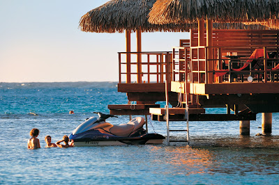 Gotta love the overwater bungalows and water activities — diving, kayaking, jet skiing — during a Paul Gauguin visit to the InterContinental Resort Moorea.