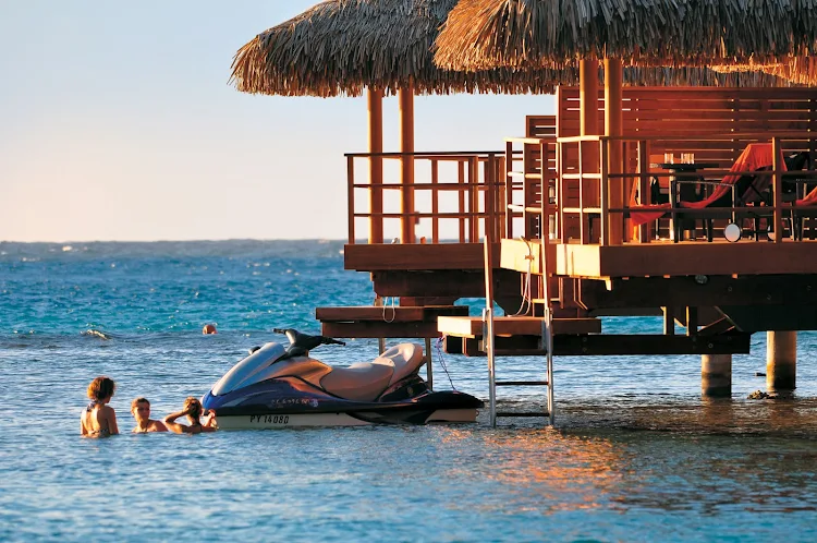 Gotta love the overwater bungalows and water activities — diving, kayaking, jet skiing — during a Paul Gauguin visit to the InterContinental Resort Moorea.