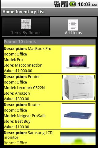Home Inventory Organizer Screen 1