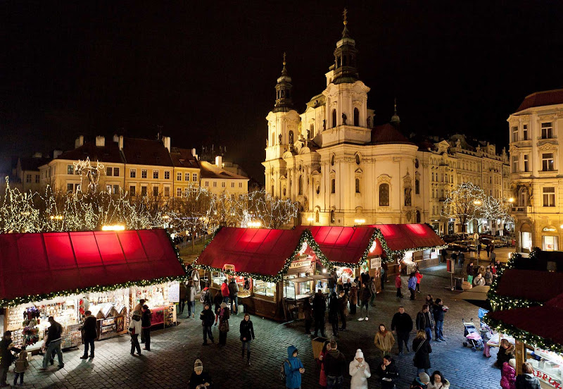 The renowned Christmas Markets of Prague are centered around the Old Town Square and Wenceslas Square.