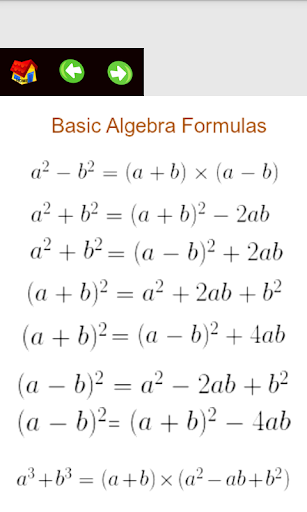Algebra Useful Formulas
