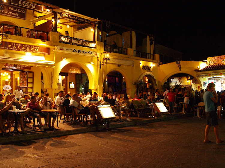 Nighttime dining in Rhodes, Greece.