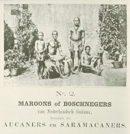 Groepsportret van vier Marrons, op de Koloniale Tentoonstelling, Amsterdam 1883