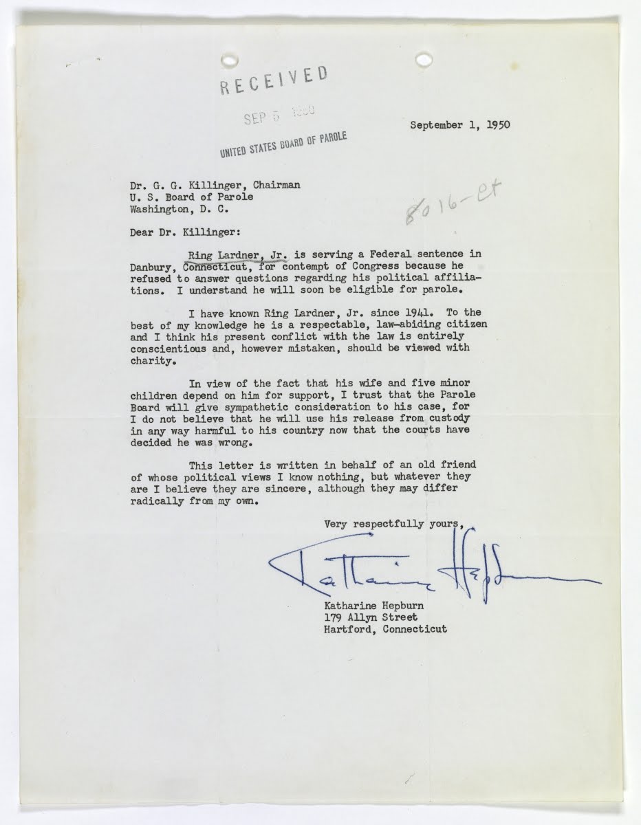 Letter From Katharine Hepburn To U S Board Of Parole Google Arts Culture