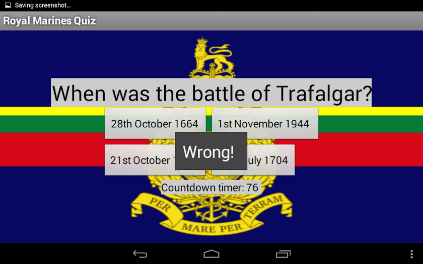 Royal Marines Quiz Screen 3