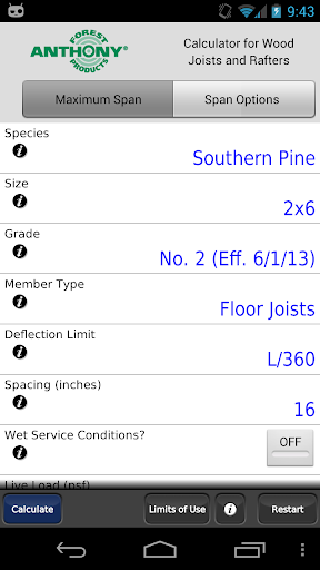 Anthony Lumber Span Calculator