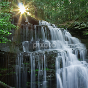 Falls at Sunset by Isaac Golding - Landscapes Waterscapes
