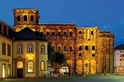 Beautiful Porta Nigra at dusk in Trier, Germany.
