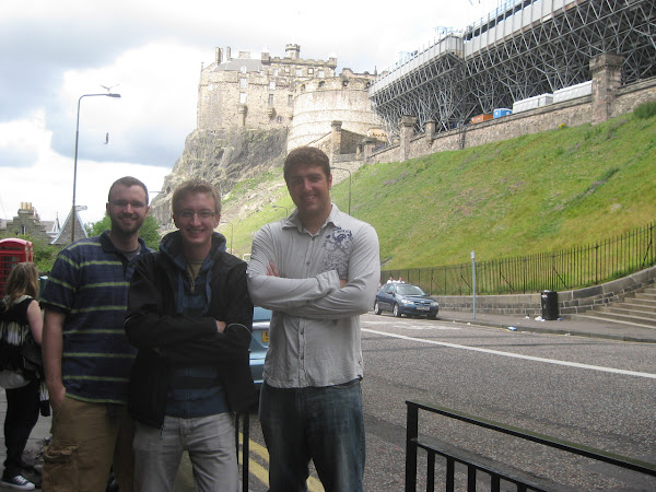 Joe, Sean, and me in front of Edinburgh castle (and standing immediately to the right of our hostel).