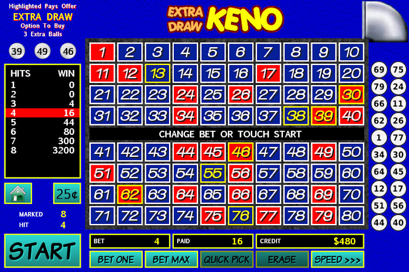 Extra Draw Keno Screen 1
