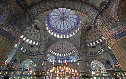 Sultan-Ahmed-Mosque-Istanbul-interior-2 - The stunning interior of the 17th-century Sultan Ahmed Mosque in Istanbul, Turkey, popularly known as the Blue Mosque for the 20,000 blue tiles that adorn its walls. 