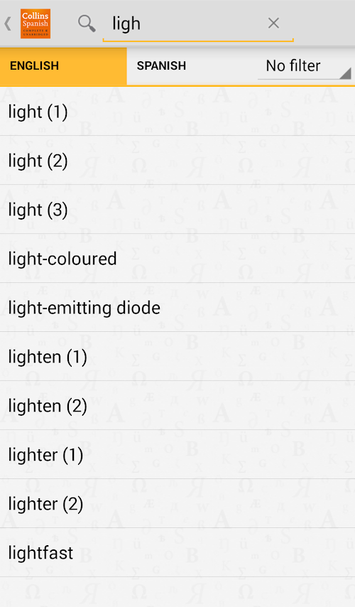 Android application Collins Spanish Complete screenshort