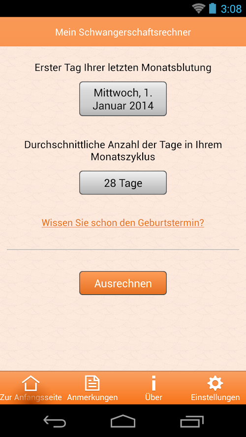 Android-Anwendung My Pregnancy Calculator Screenshot
