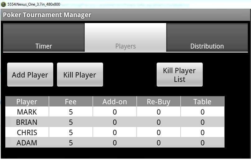 Droid Poker Tournament Manager Screen 2