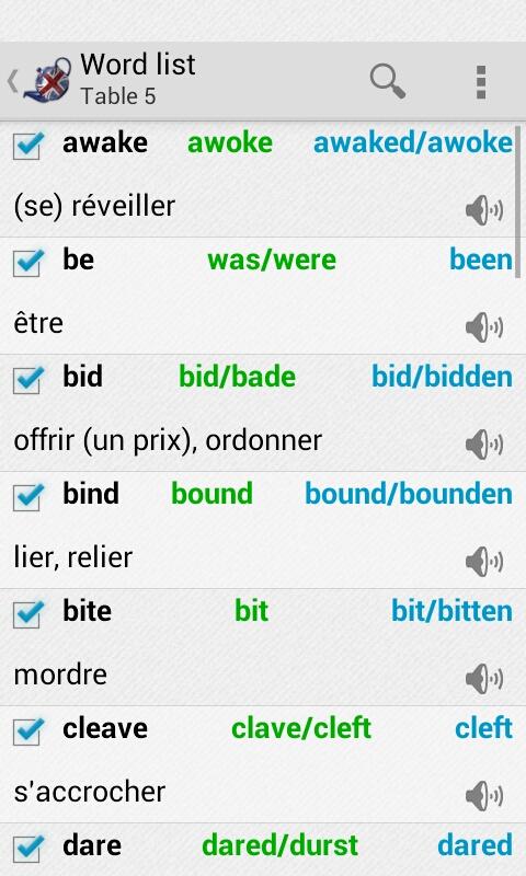 Android application Irregular verbs Pro screenshort