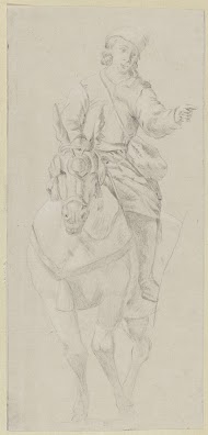 Wijzende man te paard