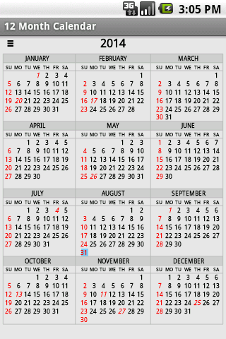 Twelve Month Calendar