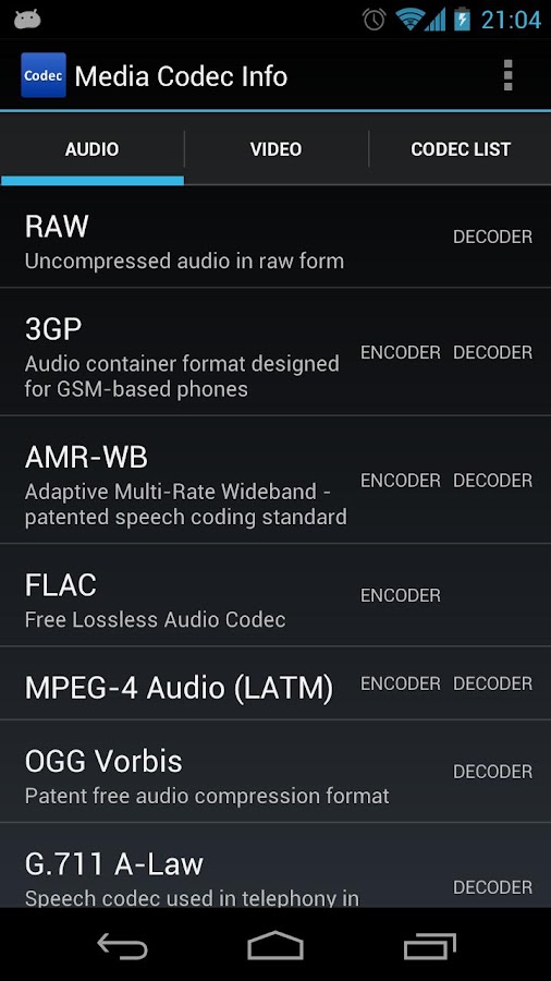 Media Codec Info Android Apps on Google Play