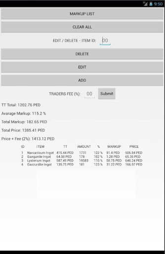 Entropia DC Calculator