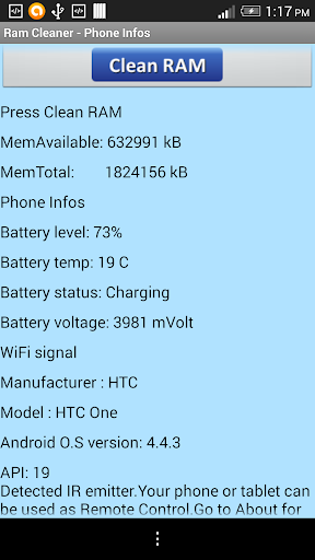 Ram memory cleaner Phone Infos