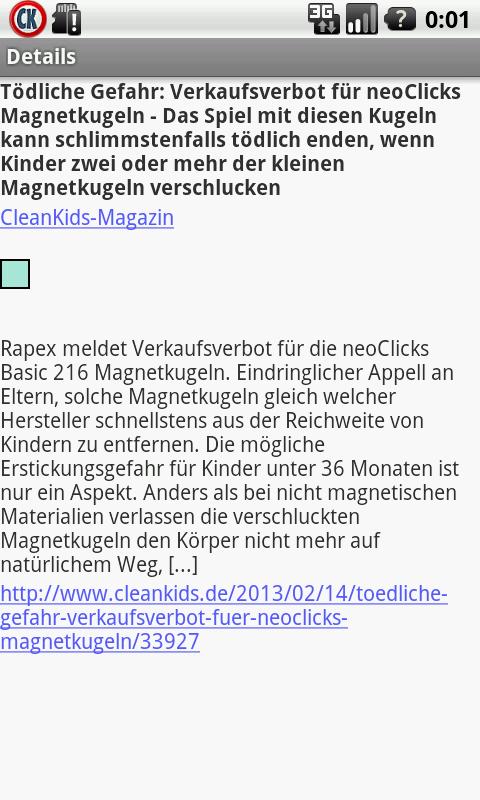CleanKids Rückruf-Ticker Screen 2