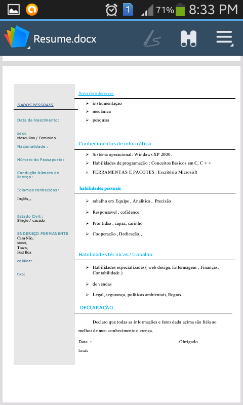 Curriculum Vitae-português Screen 2