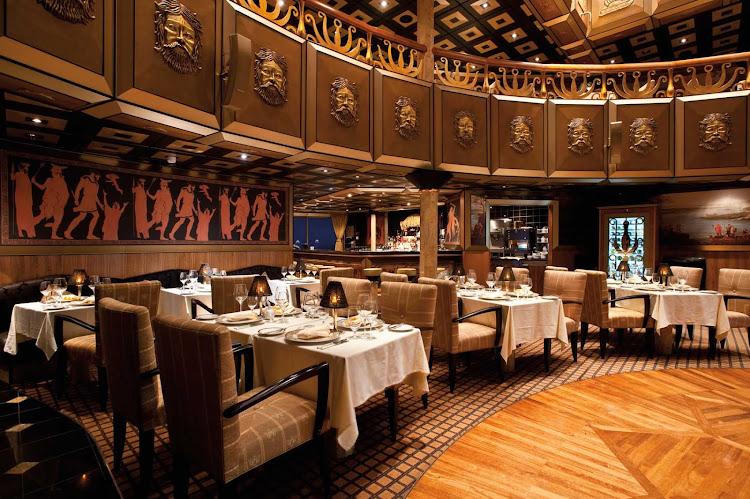 The Golden Fleece restaurant on Carnival Legend serves steaks, lamb and lobster in an intimate atmosphere. 