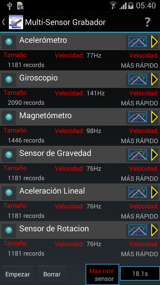 Android application Sensor Kinetics screenshort