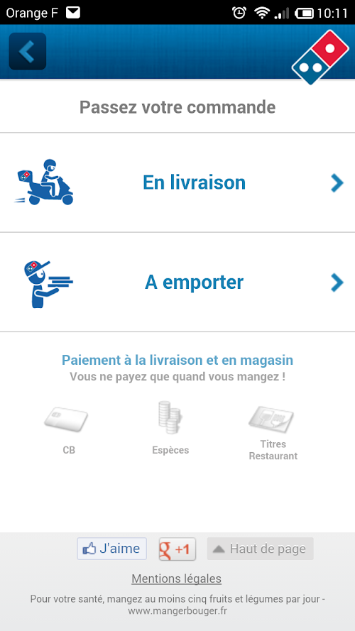 Android application Dominos Pizza France screenshort