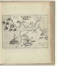 Aankomst van de zeven schepen bij de straat Waygats, 1595