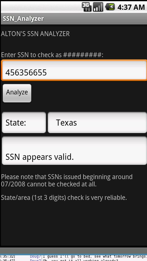 Android application Altons SSN Analyzer screenshort