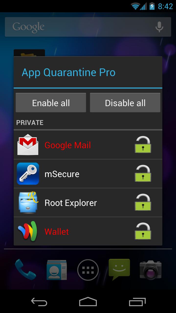 App Quarantine Pro ROOT/FREEZE Screen 2