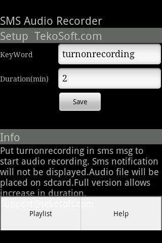 SMS Audio Recorder Spy Screen 2