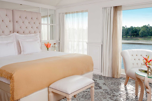 The luxury suites on Uniworld's River Tosca are reminiscent of a 5-star hotel. 